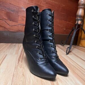 PLEASER Pink Label Dancer High Heels Size 12 Goth Stiletto Lace Up Black Emo